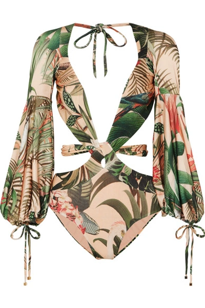 Patbo Paradise Printed Cutout Swimsuit In Green
