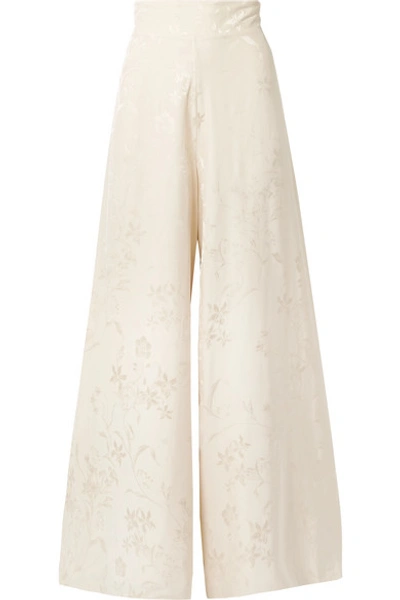 Johanna Ortiz Queen Of Orchids Satin-jacquard Wide-leg Pants In Ivory