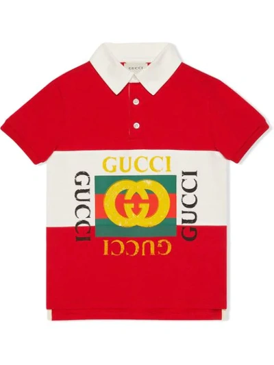 Gucci Kids' Striped Collared Logo Shirt, Size 4-12 In Live Red Multicolor
