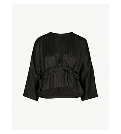 Ted Baker Ruched Satin Top In Black