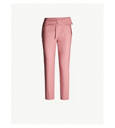 Ted Baker Betha Bow-waist Stretch-cotton Tapered Trousers In Coral