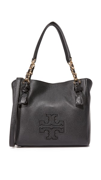 Tory Burch Harper Black Leather Small Satchel Bag | ModeSens