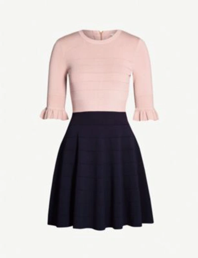 Ted Baker Dyana Frill Knitted Dress In Dusky Pink