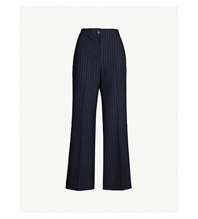 Ted Baker Eevettt High-rise Flared Pinstripe Crepe Trousers In Navy