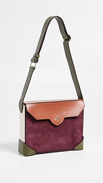 Manu Atelier Bold Combo Shoulder Bag In Burgundy/khaki/redbole