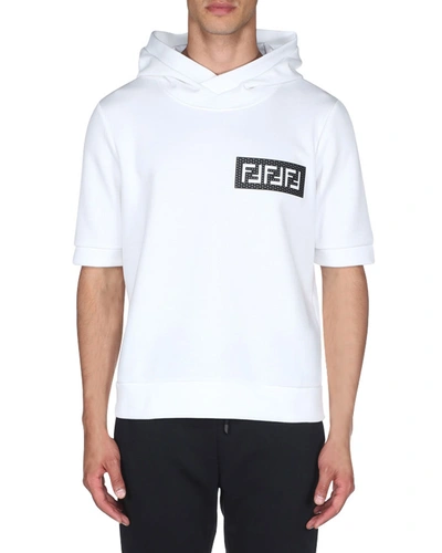 Fendi Men's Ff Mesh Short-sleeve Hoodie In White