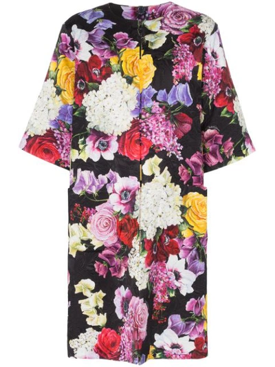 Dolce & Gabbana Floral Print Short Sleeved Coat In Black,yellow,red