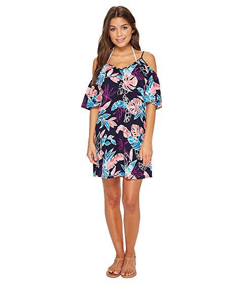Tommy Bahama Graphic Tropics Cold-shoulder Dress Cover-up, Mare Navy ...
