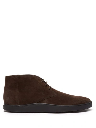 Tod's Suede Laced Ankle Boots In Brown