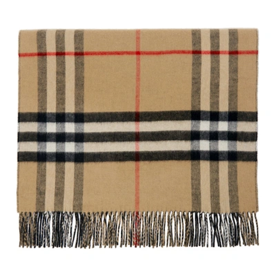 Burberry Giant Check Tasselled-trim Cashmere Scarf In Black