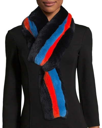 Kule Lars Striped Rectangle Fur Scarf In Blue Pattern