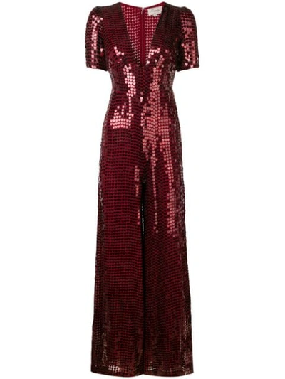 Temperley London Heart Sequinned Crepe Jumpsuit In Red