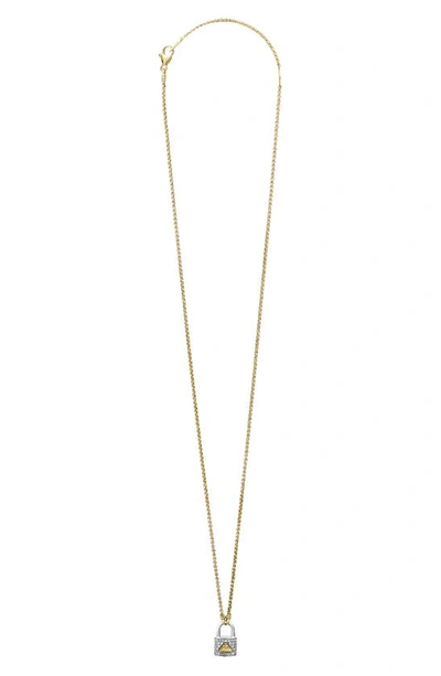 Lagos 18k Yellow Gold Beloved Diamond Lock Pendant Necklace, 18 In White/gold