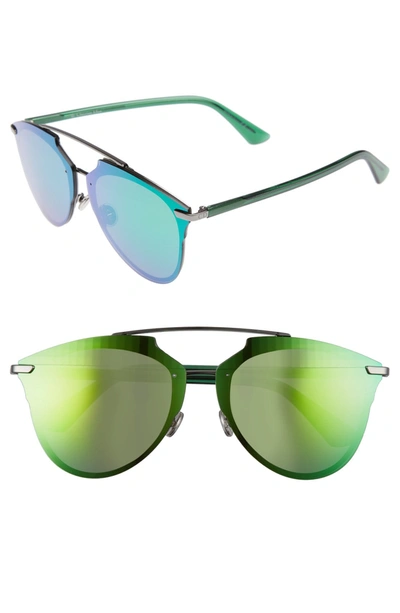 Dior Reflected Prism 63mm Oversize Mirrored Brow Bar Sunglasses - Dark Ruthenium/ Green