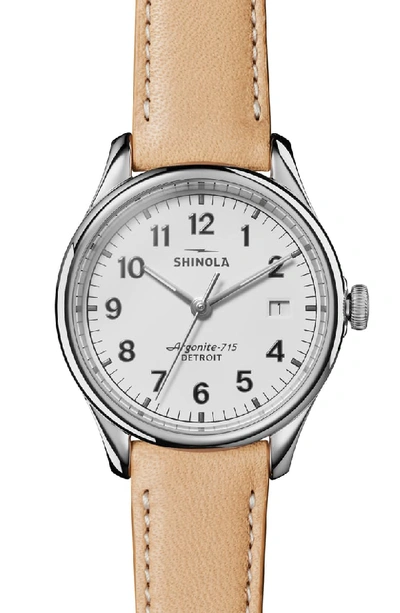 Shinola The Vinton Tan Leather Strap Watch, 38mm In Tan/ White/ Silver