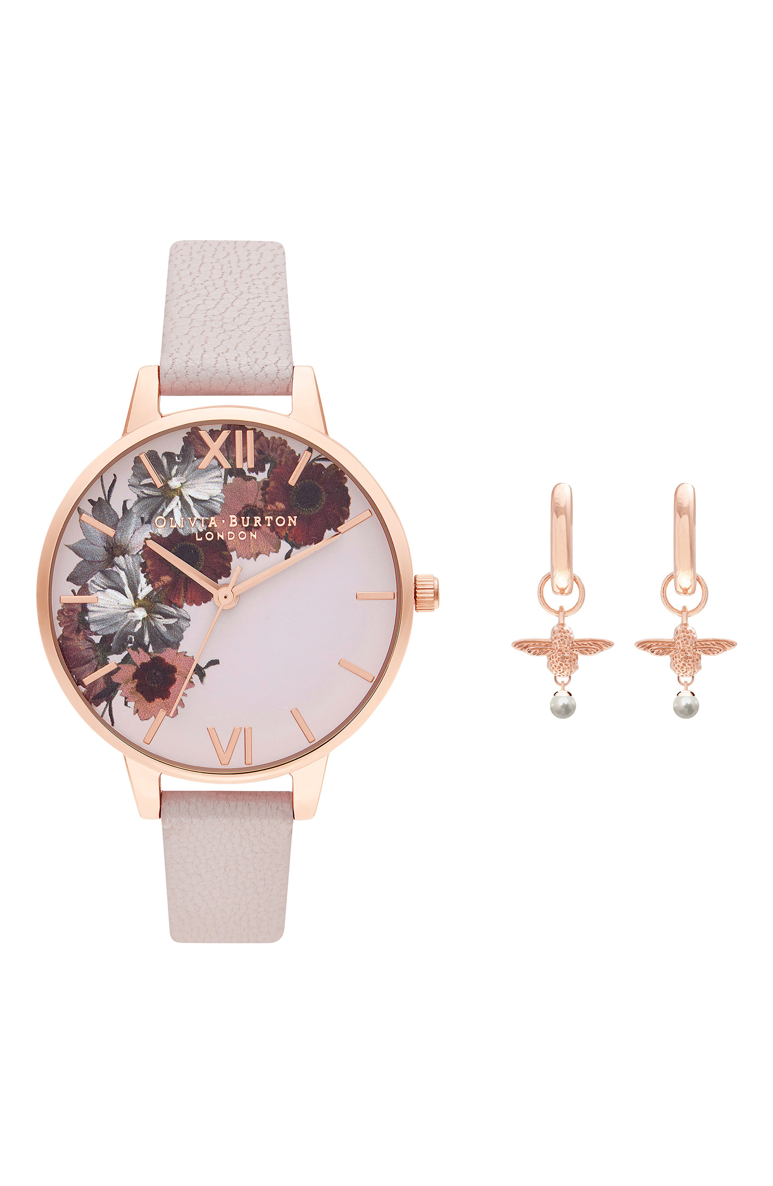 Olivia Burton English Garden Leather Strap Watch Set, 34mm In Pearl