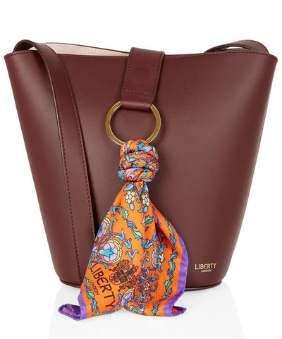 Liberty London Brigitte Leather Mini Bucket Bag With Lodden Silk Scarf In Red