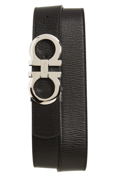 Ferragamo Adjustable & Reversible Gancini Buckle Belt In Nero