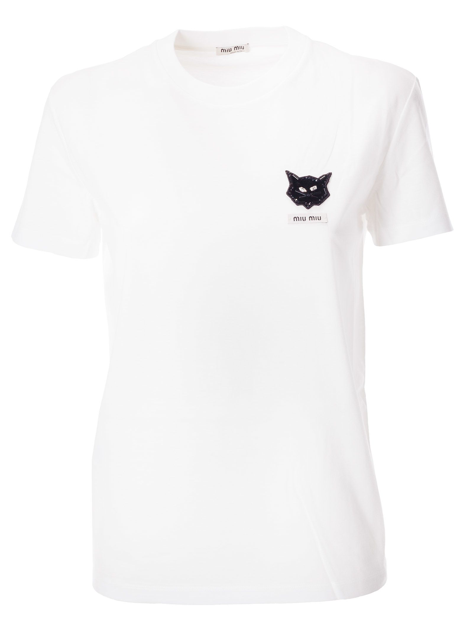 Miu Miu Cat Embellished T-shirt In White | ModeSens
