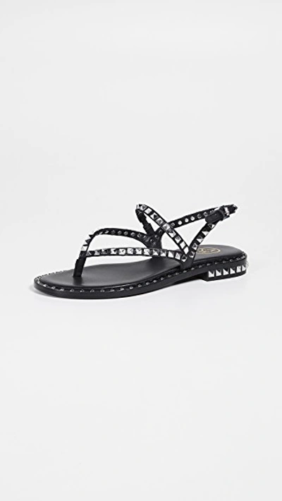 Ash Peps Thong Sandals In Black/silver Studs