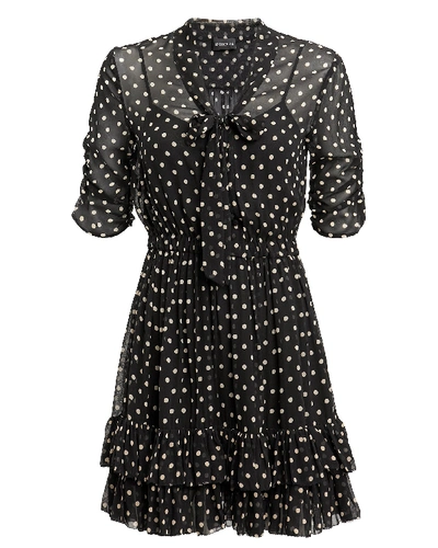 Nicholas Polka Dot Ruffle Mini Dress In Black