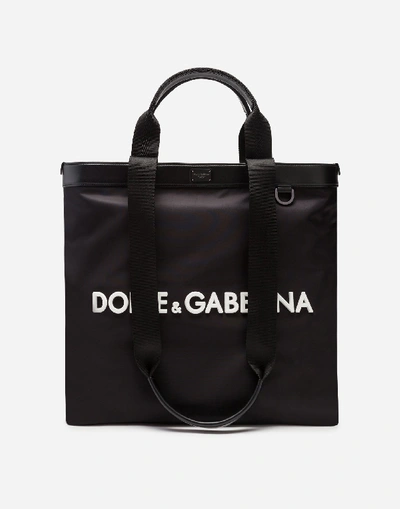 Dolce & Gabbana Shopper In Nylon With Rubber Logo In Black