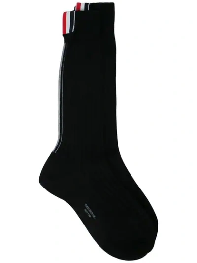 Thom Browne Ribbed Detailed Socks In Black