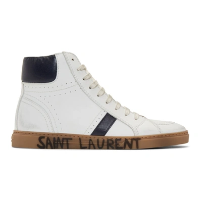 Saint Laurent White & Navy Joe Mid-top Sneakers