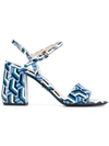 Prada Block Heel Sandals In Blue