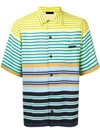Prada Striped Camp Collar Shirt In Yellow