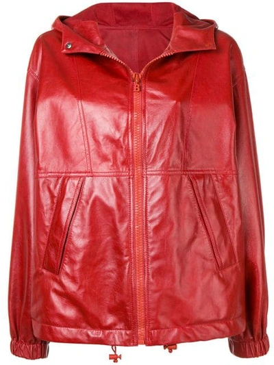 Bally Hooded Leather Jacket In Papavero