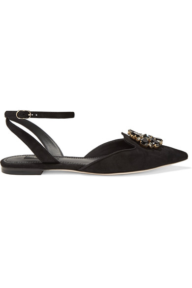 Dolce & Gabbana Bellucci Crystal-embellished Suede Point-toe Flats In ...