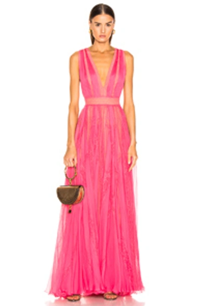 Zuhair Murad Marylin Lace-paneled Silk-chiffon Gown In Rouge Red