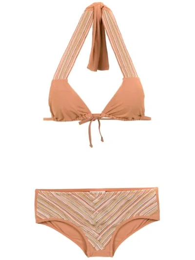 Amir Slama Lace Up Bikini In Neutrals