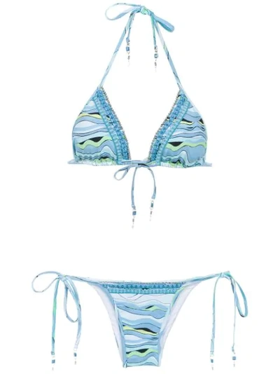 Amir Slama Embroidered Bikini In Blue