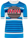 Miu Miu Logo Intarsia Knitted Virgin Wool Top In Blue