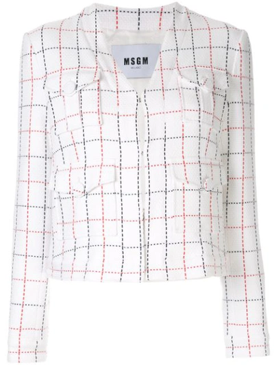 Msgm Check Cropped Jacket In White