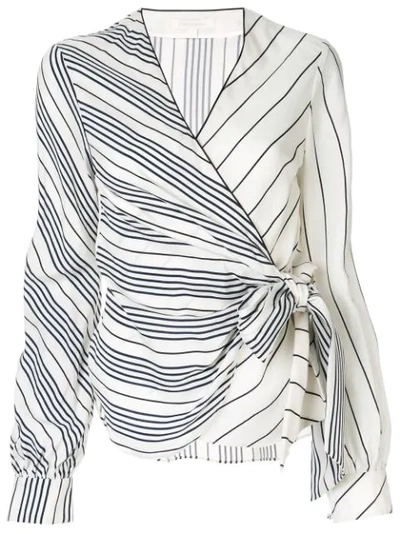 Jonathan Simkhai Multimedia Stripe Long-sleeve Wrap Top In White Black