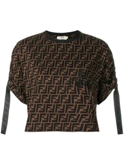 Fendi Cropped Logo Print Cotton Jersey T-shirt In Black/brown