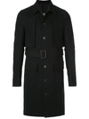 Rick Owens Belted Cotton Trench Coat In Black