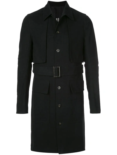 Rick Owens Belted Cotton Trench Coat In Black