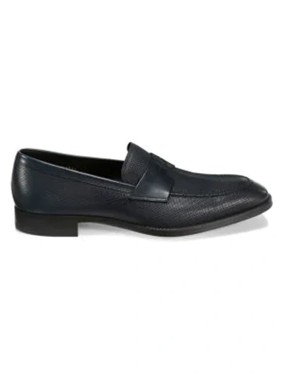 Giorgio Armani Textured Leather Dress Shoes In Midnight