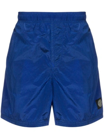 Stone Island Logo Patch Swim Shorts In Blue