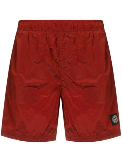 Stone Island Logo Patch Swim Shorts In Red