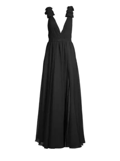 Basix Black Label Shoulder Bow Crepe Gown In Black