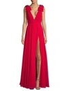 Basix Black Label Shoulder Bow Crepe Gown In Red