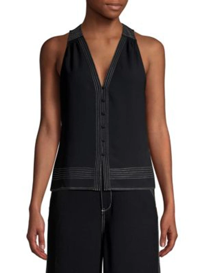 Joie Tadita Exposed Stitch Chiffon Tank Top In Caviar