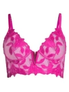 Fleur Du Mal Lily Lace Longline Underwire Bra In Deep Fuchsia