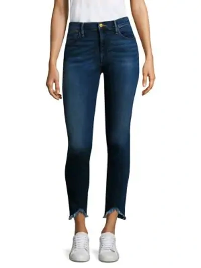 Frame Le High Skinny Frayed Triangle-hem Jeans In Sulham