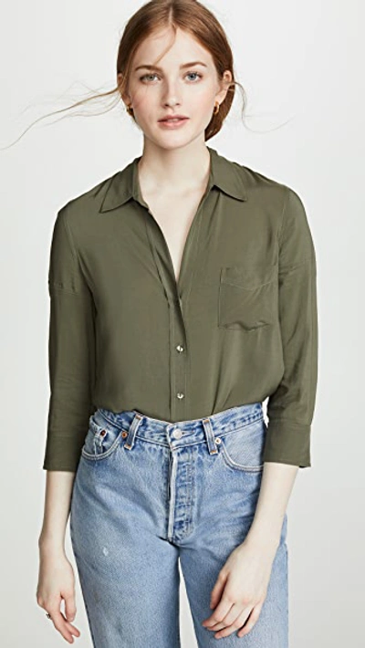 L Agence Ryan Three-quarter Sleeve Blouse In French Moss